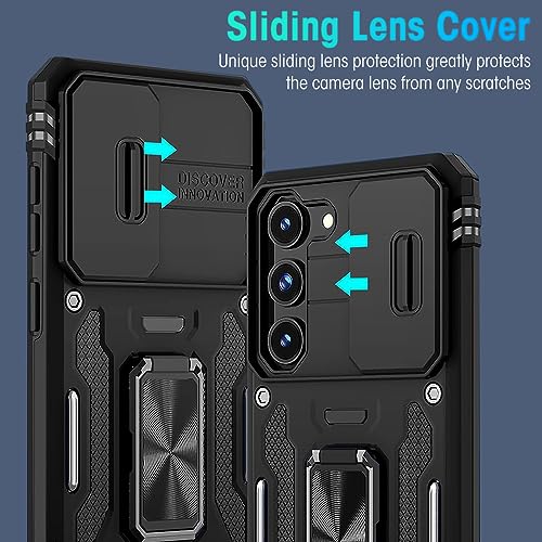 ZORBES® Phone Case for Samsung Galaxy S23 with Rotatable Kickstand Grip, Hard PC Sliding Camera Cover Anti-Scratch Black 3 PCS ZORBES® Phone Case for Samsung Galaxy S23 with Rotatable Kickstand Grip, Hard PC Sliding Camera Cover Anti-Scratch Black 3 PCS